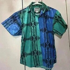 Vintage WRANGLER Men's Small Cowboy Aztec Pattern Bright Button Casual Shirt 90s